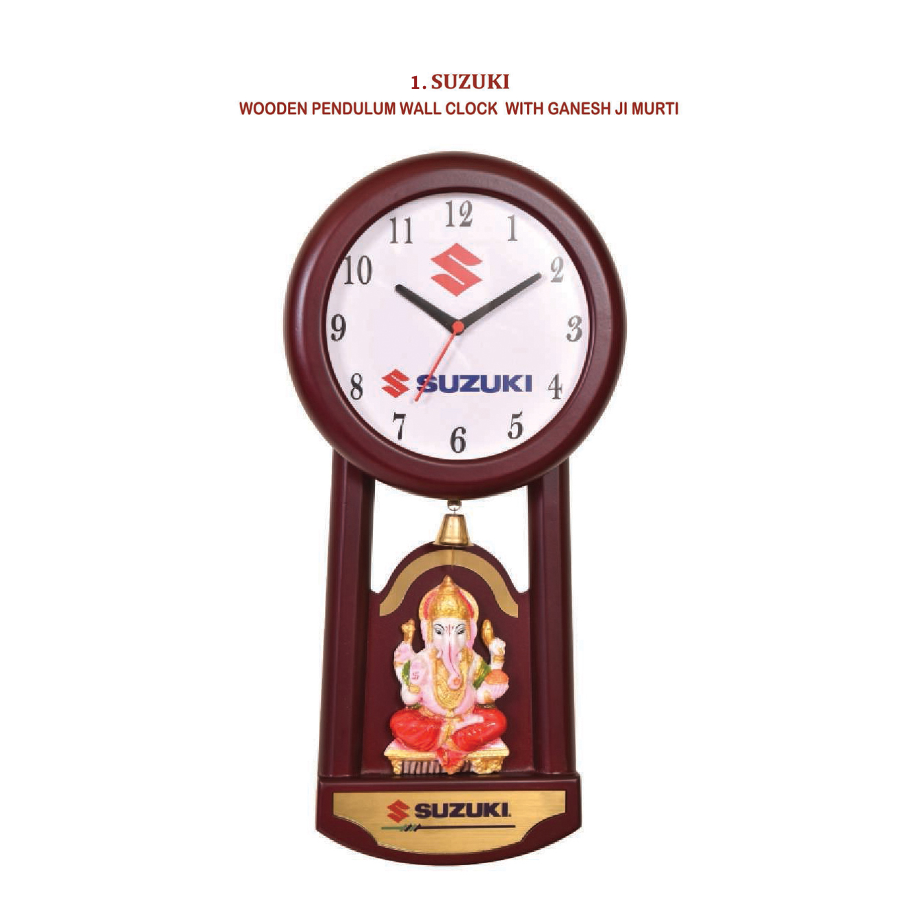 96202501*WOODEN PENDULUM WALL CLOCK  WITH GANESH JI MURTI