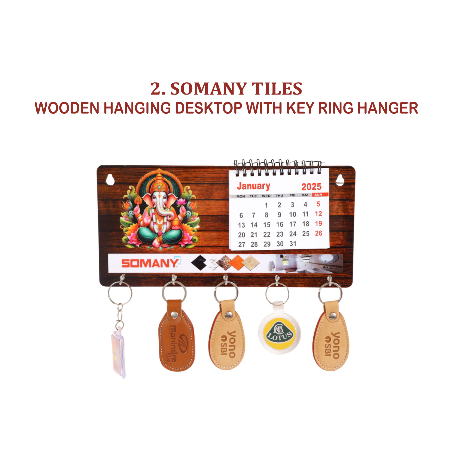 96202502*WOODEN HANGING DESKTOP WITH KEY RING HANGER