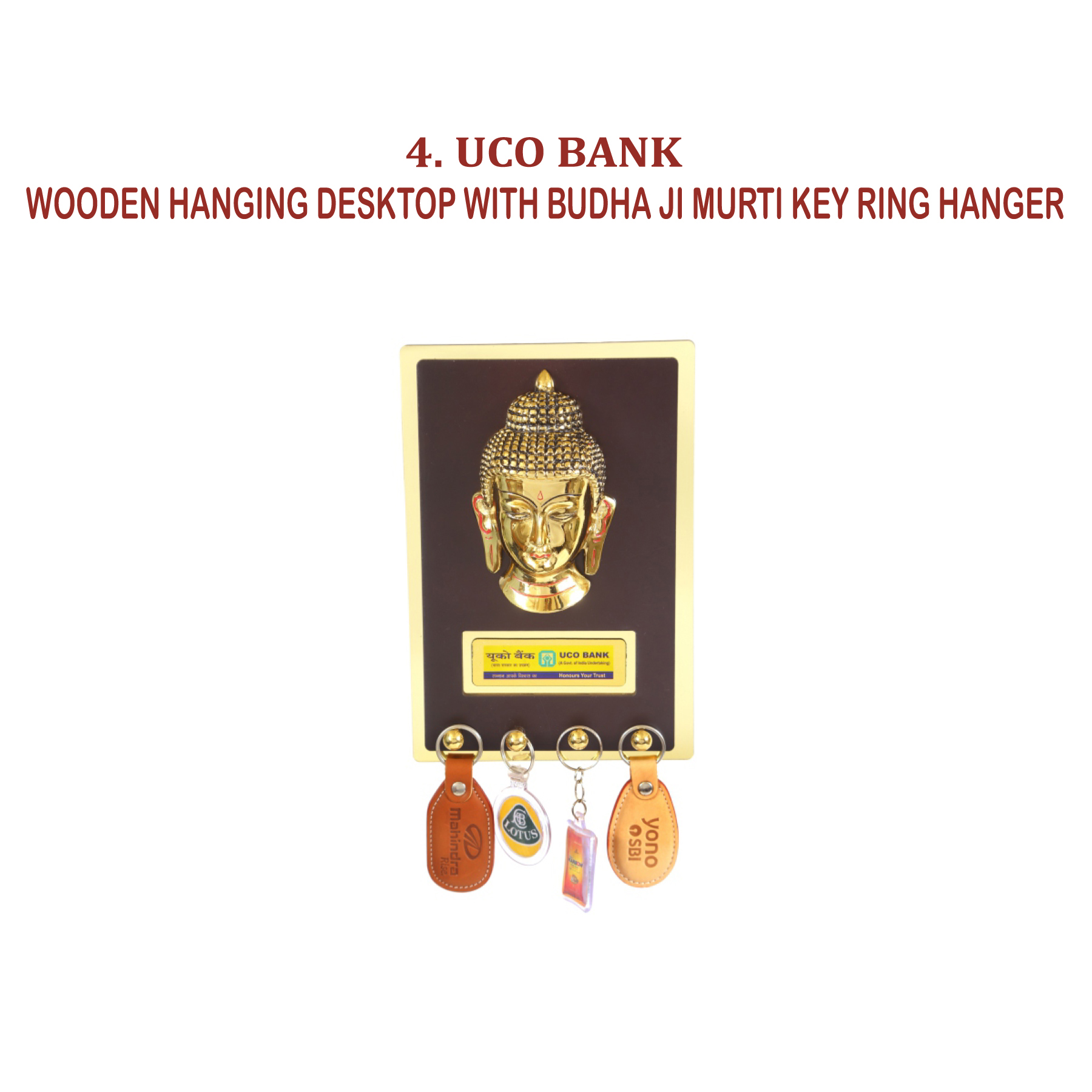 96202504*WOODEN HANGING DESKTOP WITH BUDHA JI MURTI KEY RING HANGER