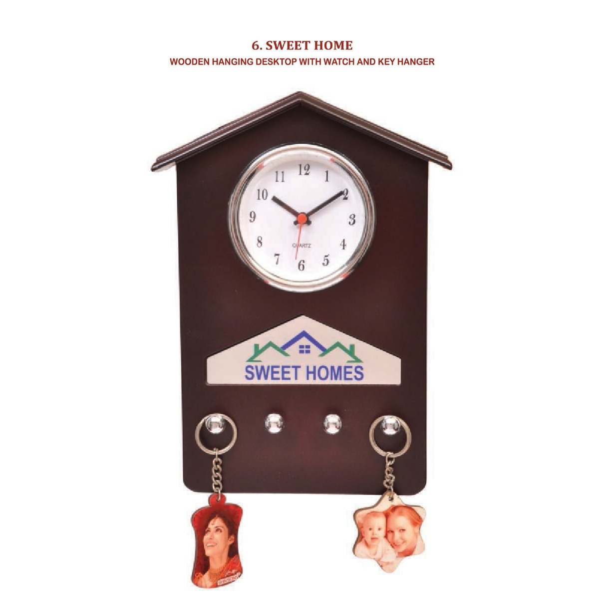 96202506*WOODEN HANGING DESKTOP WITH WATCH AND KEY HANGER