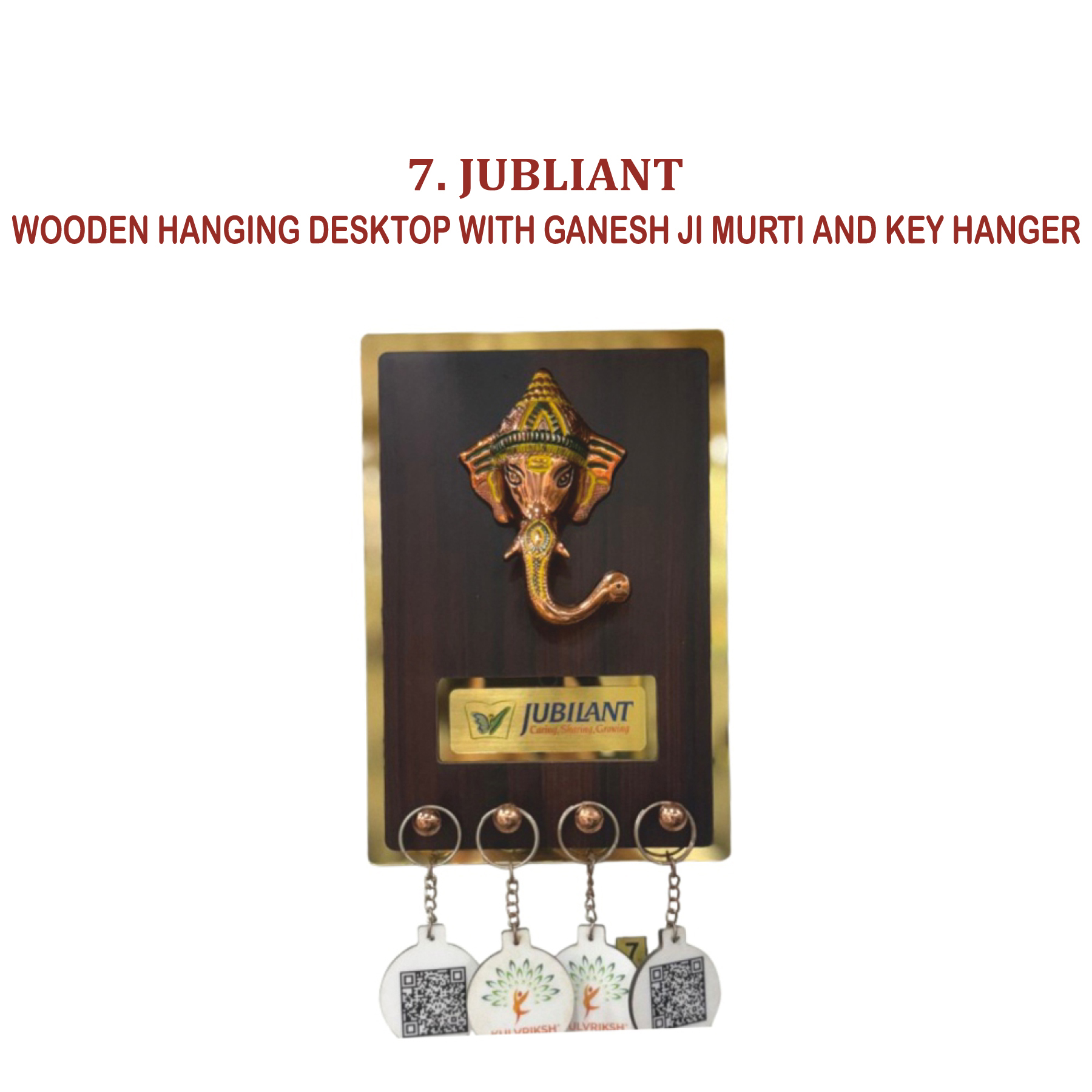 96202507*WOODEN HANGING DESKTOP WITH GANESH JI MURTI & KEY RING HANGER