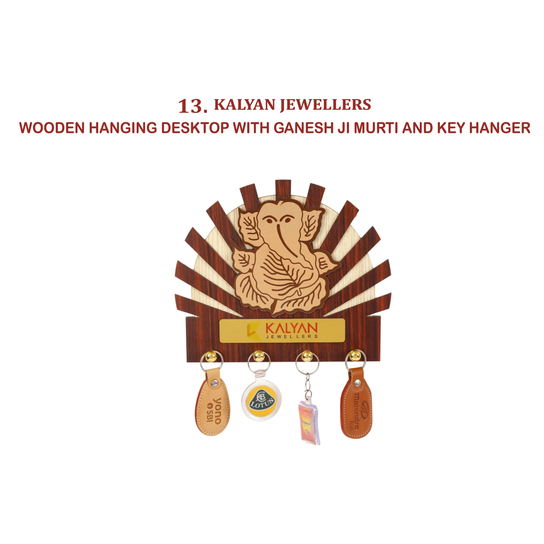 96202513*WOODEN HANGING DESKTOP WITH GANESH JI MURTI & KEY RING HANGER
