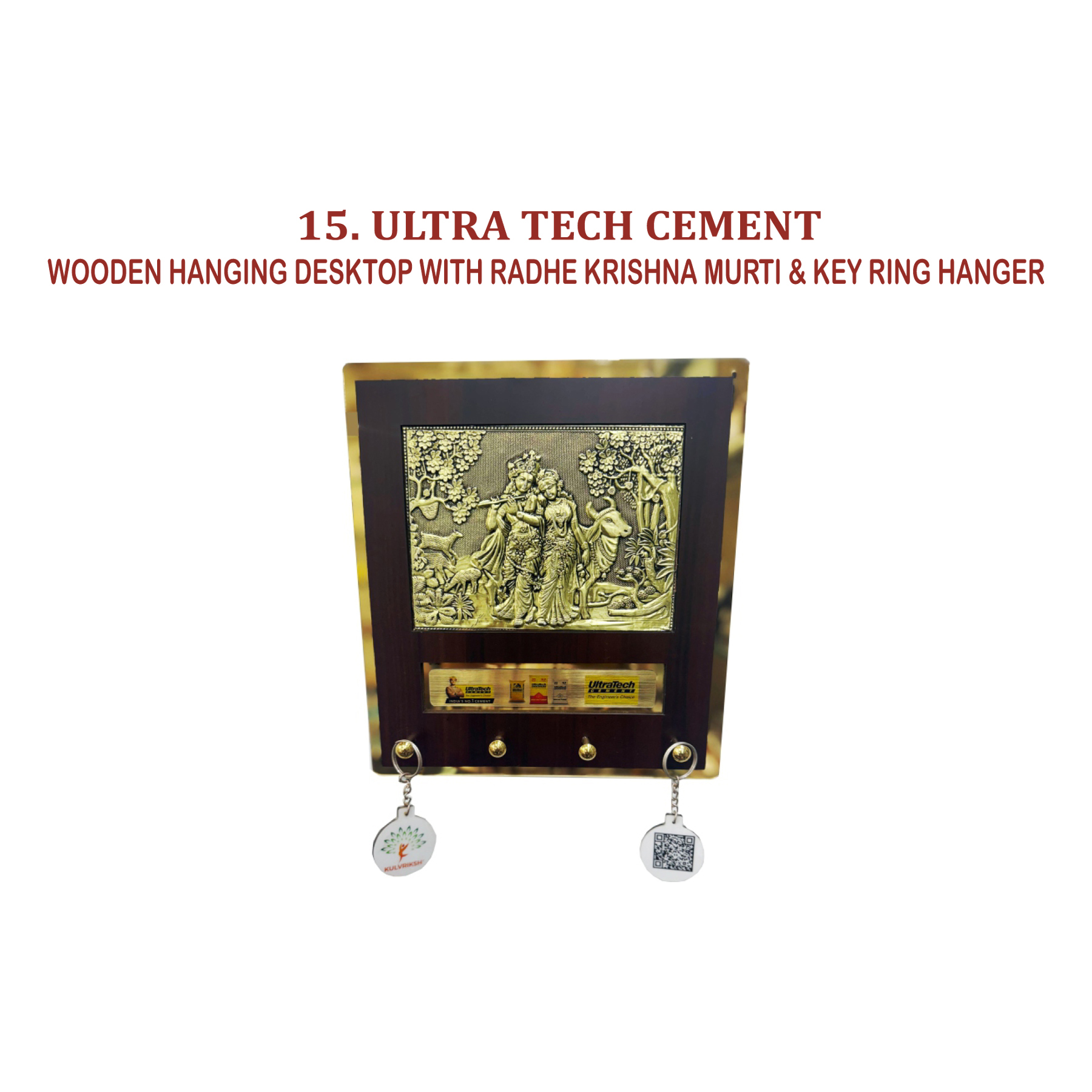96202515*WOODEN HANGING DESKTOP WITH RADHE KRISHNA MURTI & KEY RING HANGER