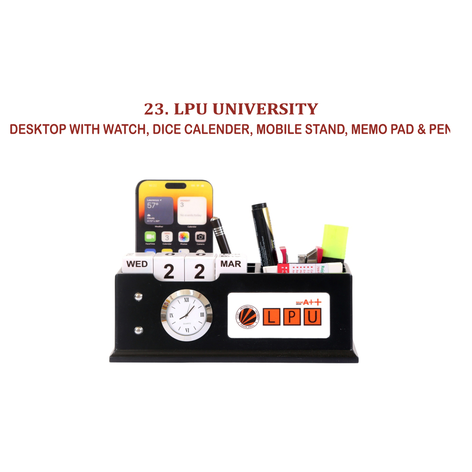 96202523*DESKTOP WITH WATCH DICE CALENDER MOBILE STAND MEMO PAD & PEN