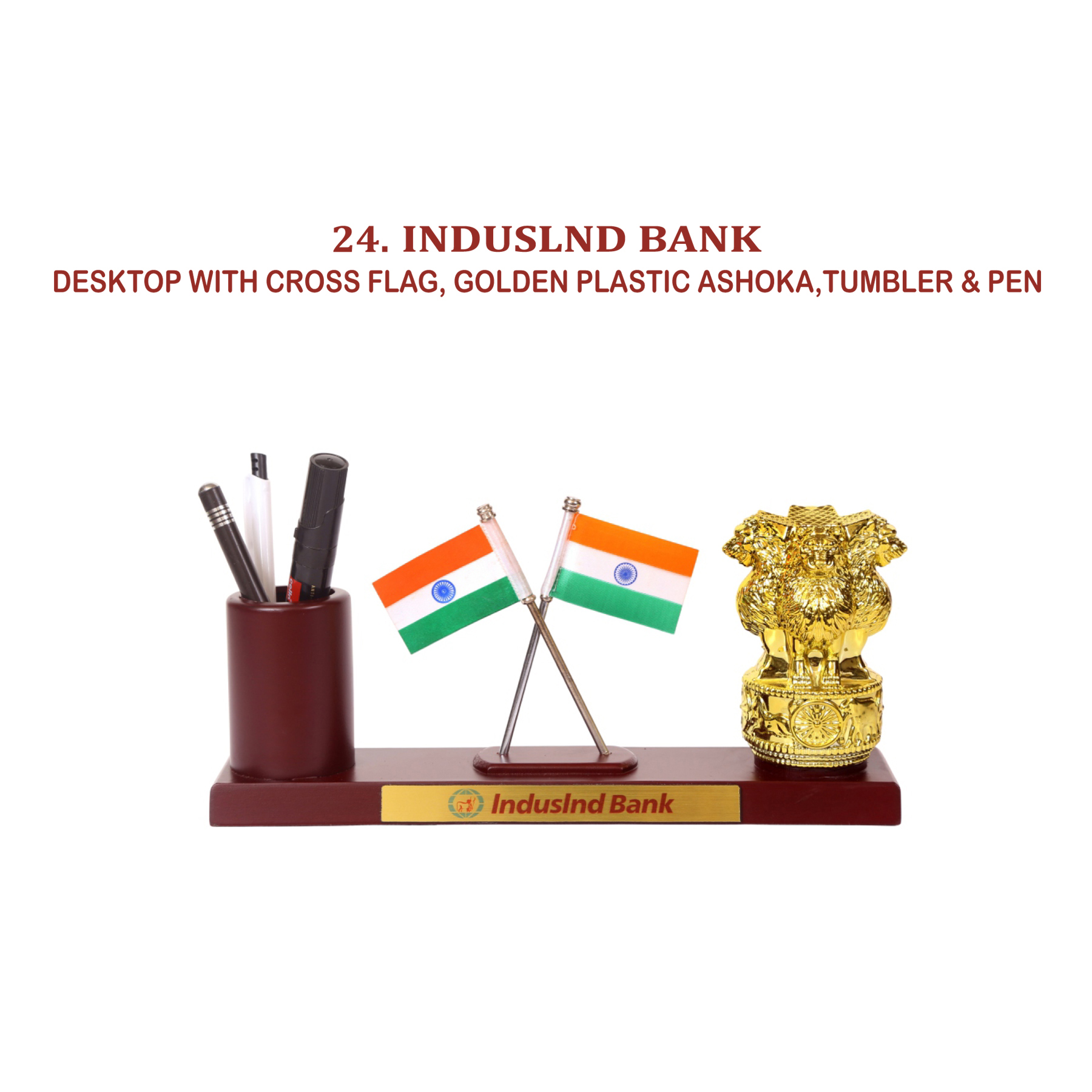 96202524*DESKTOP WITH CROSS FLAG GOLDEN PLASTIC ASHOKATUMBLER & PEN