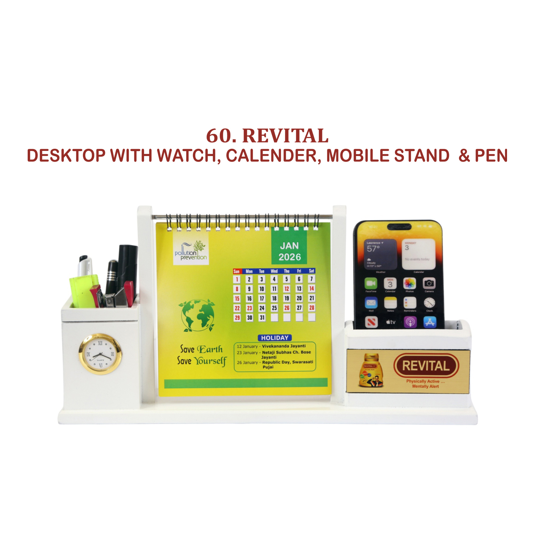 96202560*DESKTOP WITH WATCH CALENDER MOBILE STAND & PEN