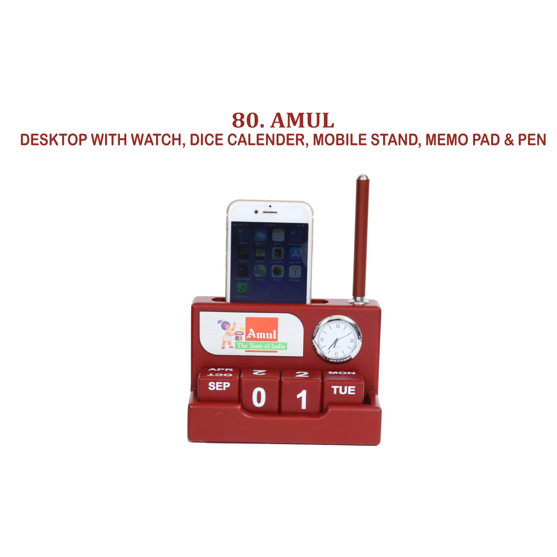 96202580*DESKTOP WITH WATCH DICE CALENDER MOBILE STAND MEMO PAD & PEN