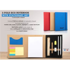 3 Fold Eco Notebook With Stationary Set | Customizable Notepad