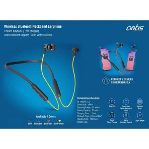 Artis Wireless Bluetooth Neckband Earphone | 8 Hours Playback | Fast Charging | Voice Assistant Support | IPX5 Water Resistant