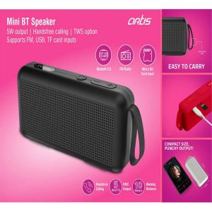 Artis Mini BT Speaker | 5W Output | Handsfree Calling | TWS Option | Supports FM, USB, TF Card Inputs