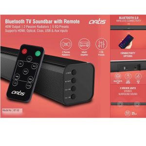 Artis Bluetooth TV Soundbar With Remote | 40W Output | 2 Passive Radiators | 5 Eq Presets | Supports HDMI, Optical, Coax, USB & Aux Inputs (BTX3)