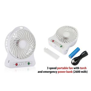 portable fan with torch and emergency power bank