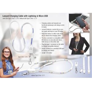 Lanyard charging cable with Lightning, Micro USB and USB type C port