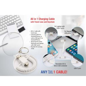 All in 1 charging cable with travel case and keychain