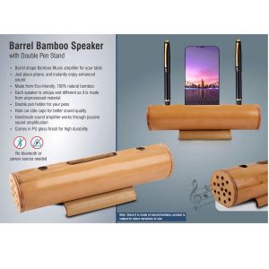 Barrel Bamboo Speaker With Double Pen Stand