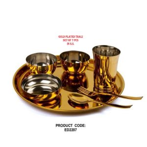 ED2207*GOLD PLATED THALI SET OF 7 PCS IN S.S