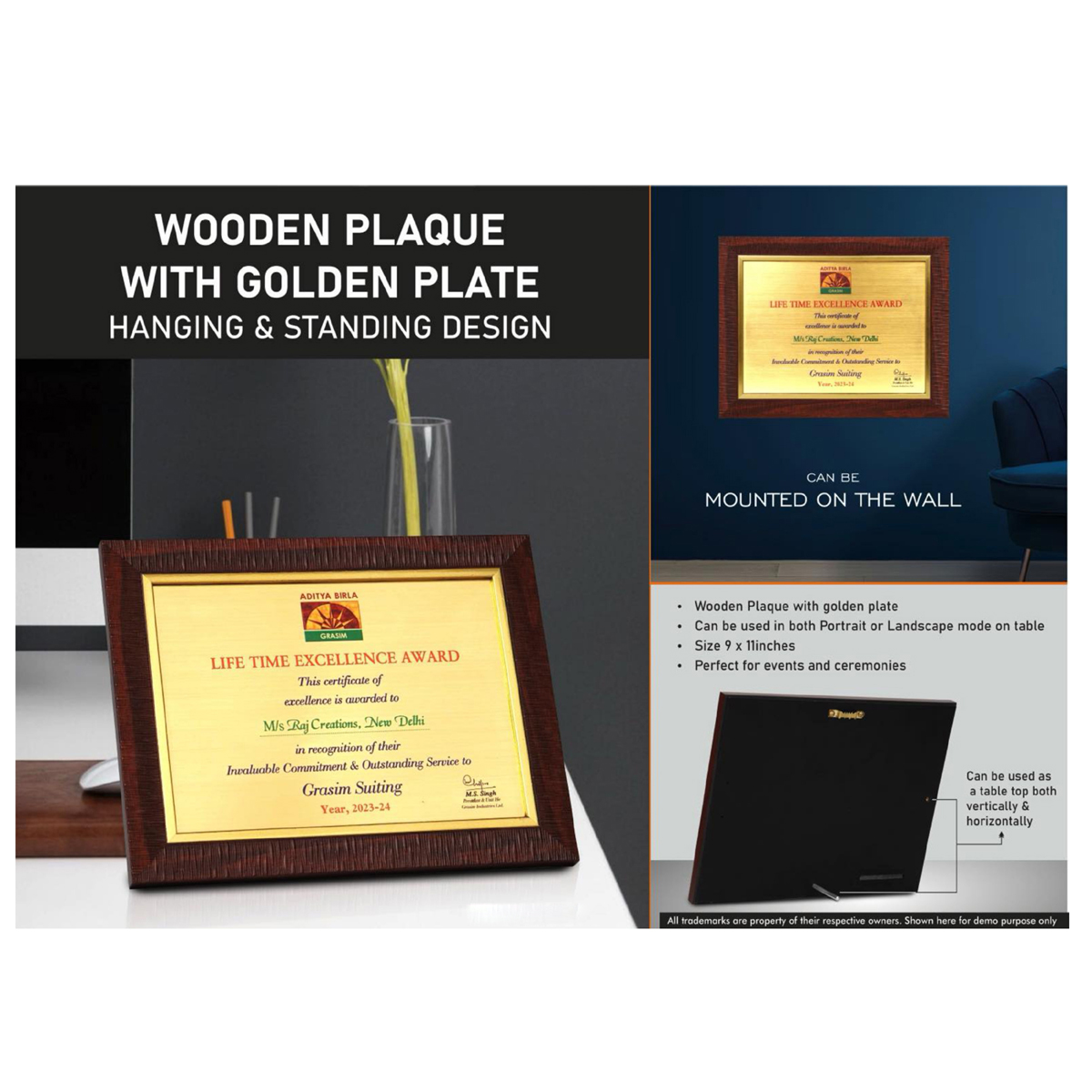 101-F18*Wooden Plaque with Golden plate