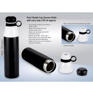 101-H165*Pearl Double cap Vacuum flask in metallic finish with carry loop (750 ml approx)