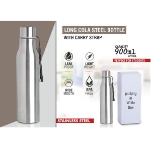 Long cola stainless steel bottle with carry strap 