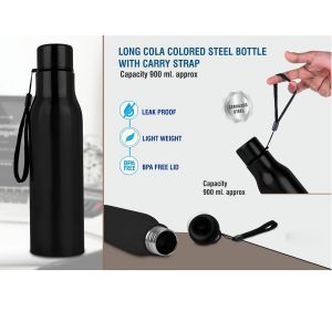 Long cola Colored stainless steel bottle with carry strap 