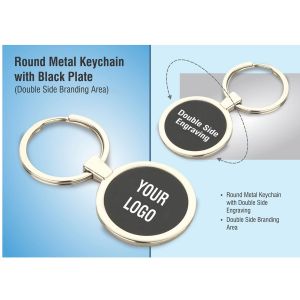 Round Metal Keychain With Black Plate (Double Side Branding Area)