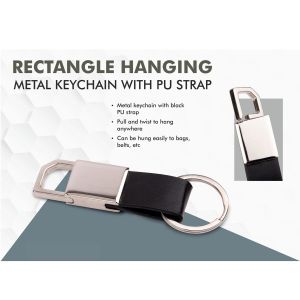 Rectangle Hanging Metal Keychain With PU Strap