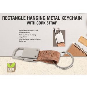 Rectangle Hanging Metal Keychain With Cork Strap
