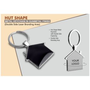 Hut Shape Metal Keychain In Black Finish (Double Side Laser)