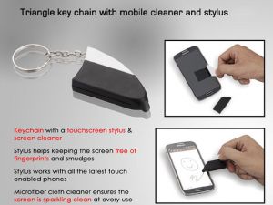 TRIANGLE KEY CHAIN WITH MOBILE CLEANER AND STYLUS