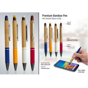 Bamboo Pen With Colored Stylus And Grip