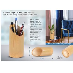 Bamboo Angle Cut Pen Stand Tumbler (With PU Gloss Coating) | Can Be Used As A Planter