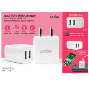 Artis 2.4A Fast Wall Charger With Micro USB Charging Cable | Overload Protection | BIS Certified