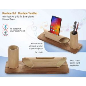 Bamboo Set: Bamboo Tumbler With Music Amplifier For Smartphones