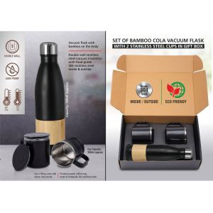101-Q55*Set of Bamboo cola Vacuum Flask with 2 Stainless steel cups in Gift box