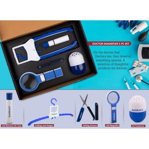 Q72 – Doctor Magnifier Set: Folding Coat Hanger, Lint Remover, Folding Scissors, LED Magnifier, Capsule Shape Air Freshener | 5 Pc Set