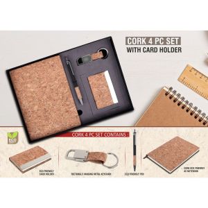 Cork 4 pc set- Cork notebook with card holder