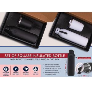 101-Q86*Set Of Square Insulated Bottle With Foggy SS Mug