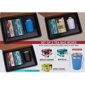 101-Q88*Set Of 2 Tea Bag Boxes With Foggy SS Mug | Total 50 Tea Bags