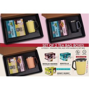 101-Q89*Set Of 2 Tea Bag Boxes With Foggy+ SS Mug With Handle | Total 50 Tea Bags