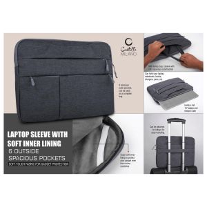 Laptop Sleeve With Soft Inner Lining | 6 Outside Spacious Pockets | Soft Touch Fabric For Gadget Protection
