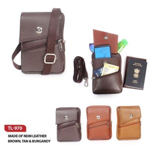 TL-970*Mobile Holder Cum Passport Holder NDM Leather Brown Tan & Burgandy