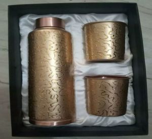 Oreo Gold Carving copper bottle with 2 glass gift set DC 49
