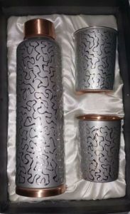 Oreo Silver Carving copper bottle with 2 glass gift set DC 50